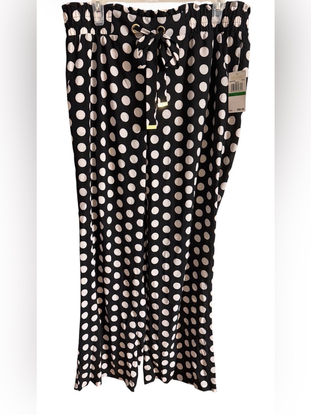 Michael Kors Black and White Polka Dot Wide Leg Pants size large.‎ NWT